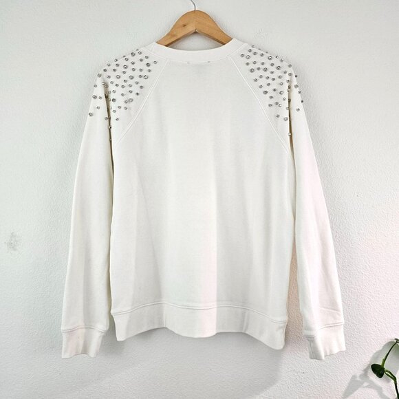 Express Womens Sz L Neutral Rhinestone Embellished Crew Neck Fleece Sweatshirt - Picture 5 of 10